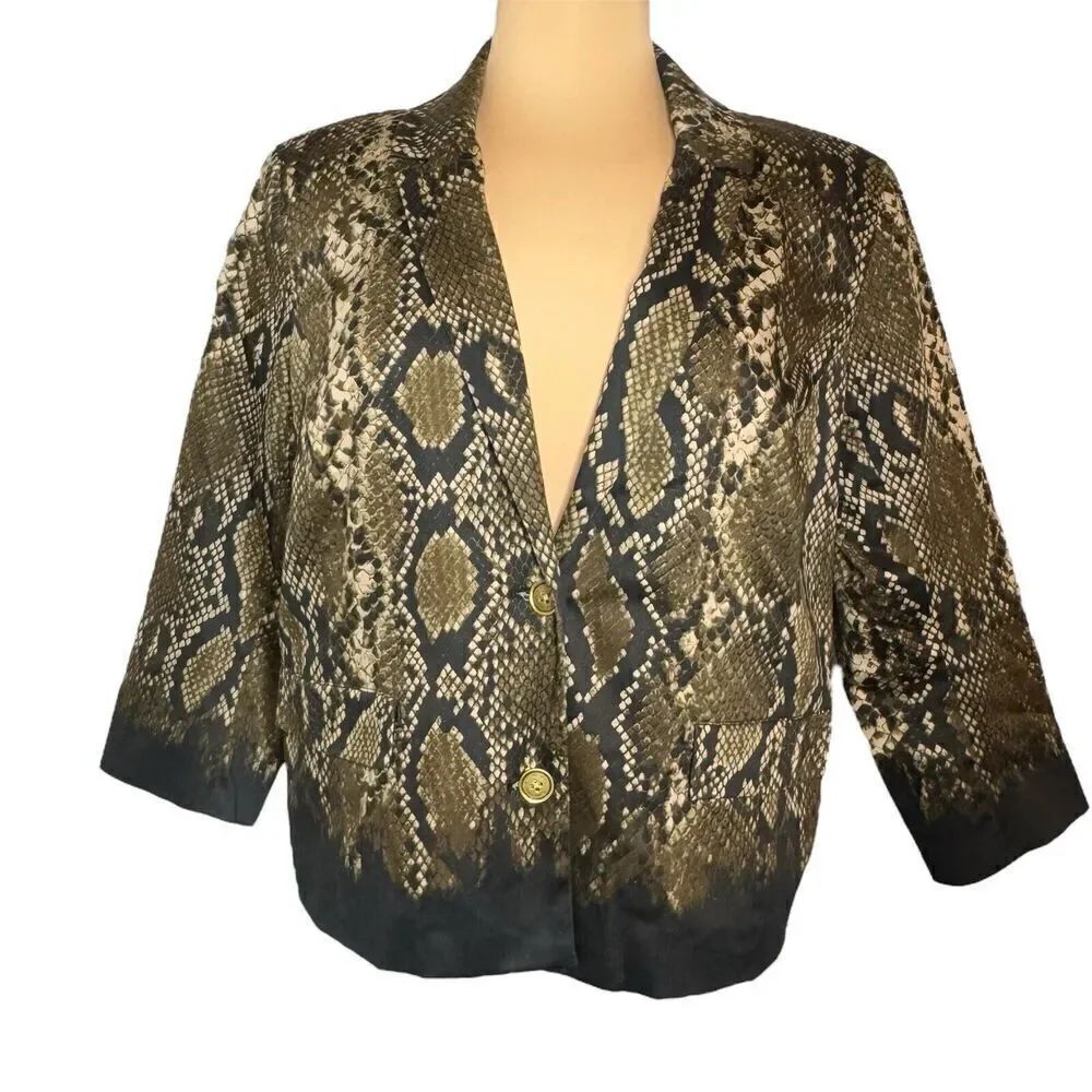Michael Kors Sz 12 Women’s Blazer Jacket Cotton Snake Skin Animal Print Lined